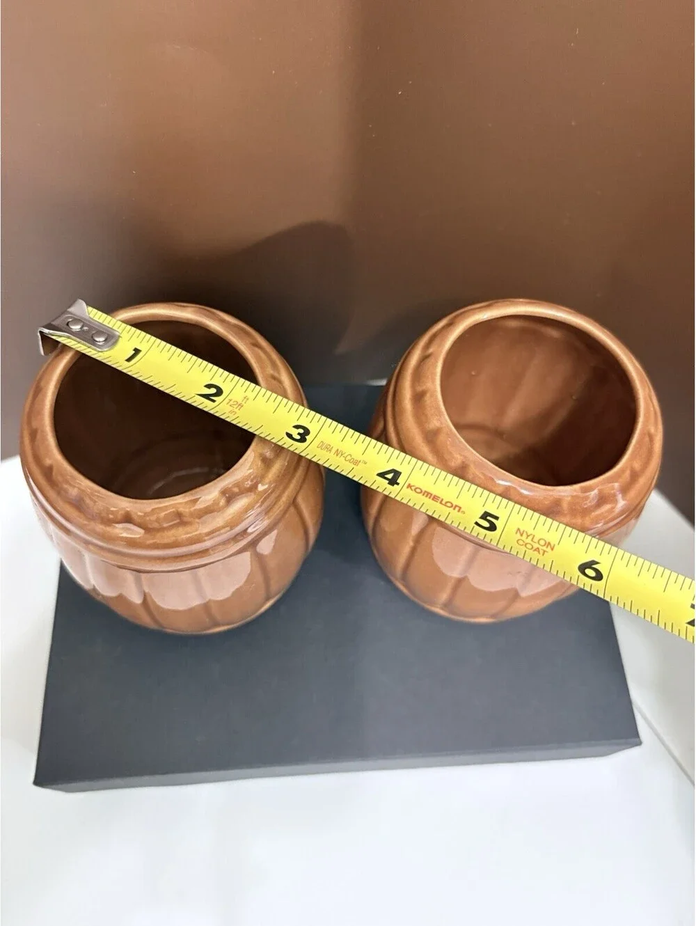 Vintage Orchids of Hawaii Brown Ceramic Rum Barrel Tiki Mugs Set of 2